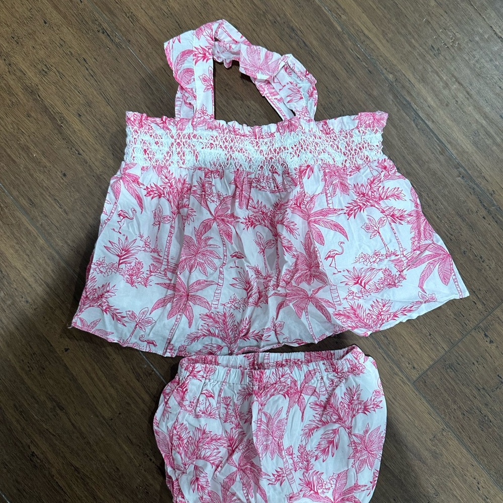 Janie and Jack Pink Palm Diaper Cover Set